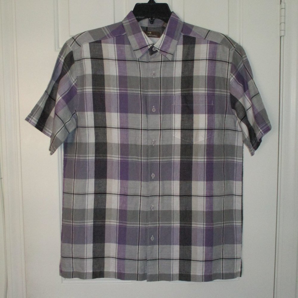 Cafe Luna Mens S/S Purple Gray Ramie Cotton Casual Shirt NWOT - Size Medium